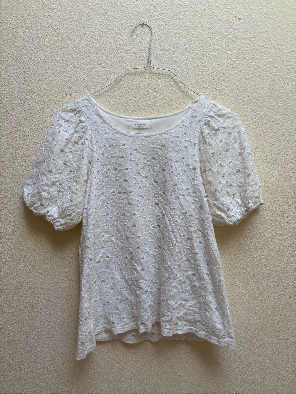 Ann Story White Floral Eyelet Puff Sleeve Top